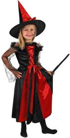 KARNEVAL Šaty čarodějnice černo/červené vel. S (110-120cm) 3-6 let KOSTÝM