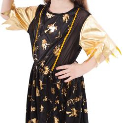 KARNEVAL Šaty čarodějnice černo-zlatá vel.S (105-116cm) 4-6 let KOSTÝM