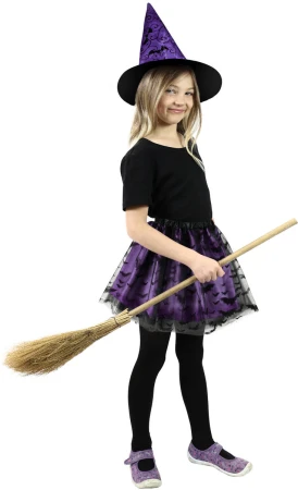 KARNEVAL Šaty čarodějnice tutu fialové netopýři + klobouk KOSTÝM