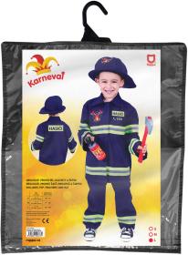 KARNEVAL Šaty hasič český potisk vel. L (128-140cm) 8-10 let KOSTÝM