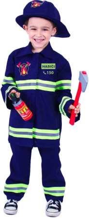KARNEVAL Šaty hasič český potisk vel. L (128-140cm) 8-10 let KOSTÝM