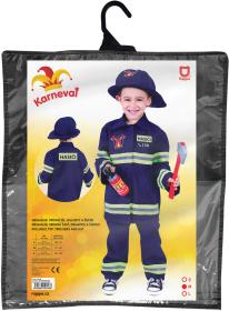 KARNEVAL Šaty hasič český potisk vel. M (117-128cm) 6-8 let KOSTÝM