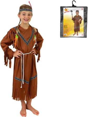KARNEVAL Šaty Indiánka s čelenkou vel. M (117-128 cm) 6-8 let KOSTÝM