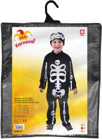 KARNEVAL Šaty kostlivec s čepicí vel. M (117-128cm) 6-8 let KOSTÝM