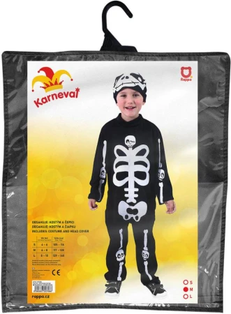 KARNEVAL Šaty kostlivec s čepicí vel. M (117-128cm) 6-8 let KOSTÝM