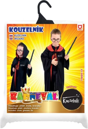 KARNEVAL Šaty plášť kouzelník 3-7 let (104-136cm) s kapucí a brýlemi KOSTÝM