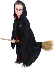 KARNEVAL Šaty plášť kouzelník 3-7 let (104-136cm) s kapucí a brýlemi KOSTÝM