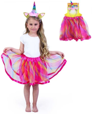 KARNEVAL Šaty tutu sukně 3-10 let (104-146cm) s čelenkou jednorožec KOSTÝM
