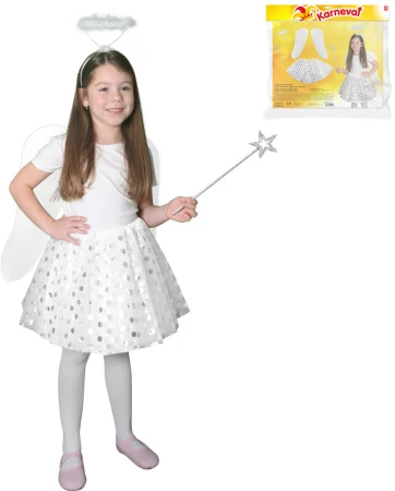 KARNEVAL Šaty tutu sukně anděl s křídly a doplňky 3-7 let (104-146cm) KOSTÝM