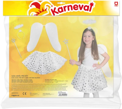KARNEVAL Šaty tutu sukně anděl s křídly a doplňky 3-7 let (104-146cm) KOSTÝM