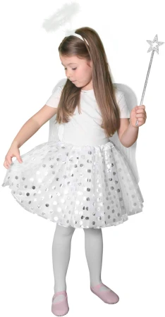 KARNEVAL Šaty tutu sukně anděl s křídly a doplňky 3-7 let (104-146cm) KOSTÝM
