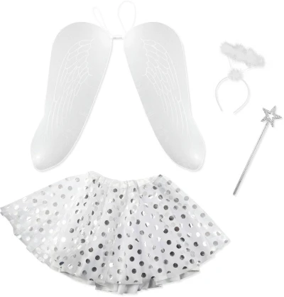 KARNEVAL Šaty tutu sukně anděl s křídly a doplňky 3-7 let (104-146cm) KOSTÝM