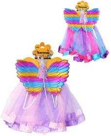 KARNEVAL Šaty víla barevná set s křídly a hůlkou 2 barvy KOSTÝM