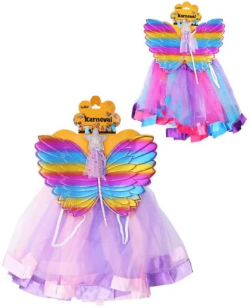 KARNEVAL Šaty víla barevná set s křídly a hůlkou 2 barvy KOSTÝM