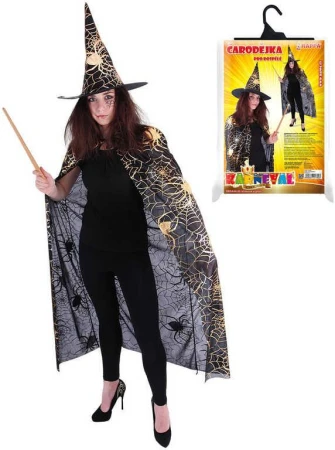 KARNEVAL Set plášť čarodějnický + klobouk pavučina dospělý KOSTÝM KARNEVAL Set plášť čarodějnický + klobouk pavučina dospělý KOSTÝM