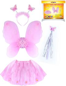 KARNEVAL Set šaty květinka s křídly a doplňky (104-150 cm) 3-10 let KOSTÝM
