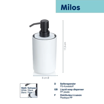 Kela Dávkovač mýdla Milos plast 17,5 cm bílo-černý