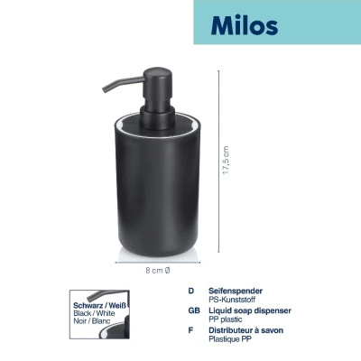 KELA Dávkovač mýdla Milos plast 17,5 cm černo-bílý
