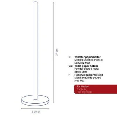Kela Držák toaletního papíru Carta kovový černý 37,0cm 15,0cm