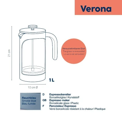KELA Konvice na čaj a kávu frenchpress kouřově modrá 1 l