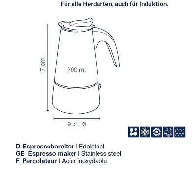 Kela Konvice na espresso Ferrara nerez černá 17,0 cm 9,0 cm 200,0 ml
