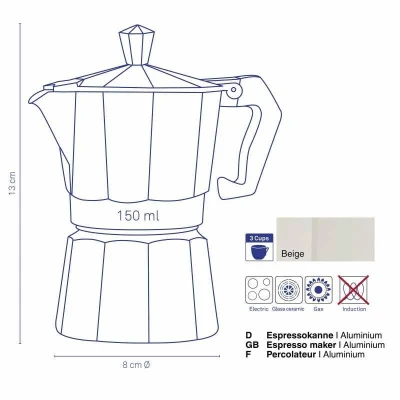 Kela Konvice na espresso Italia 3 šálky béžová