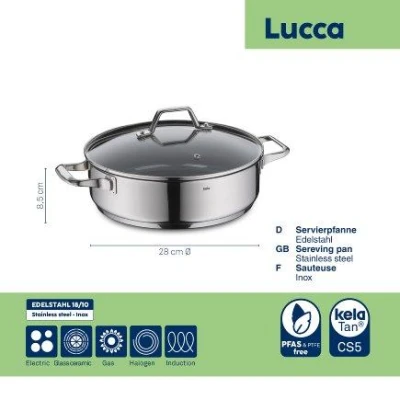 Kela Pánev servírovací s poklicí Lucca nerez 28x8,5 cm 4l