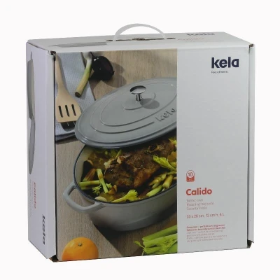 Kela Pekáč litinový oválný s poklicí Calido 36x29 cm světle šedá