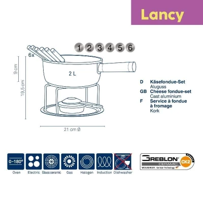 Kela Sýrové fondue LANCY keramika, šedá, 1L O22cm x v19,5cm