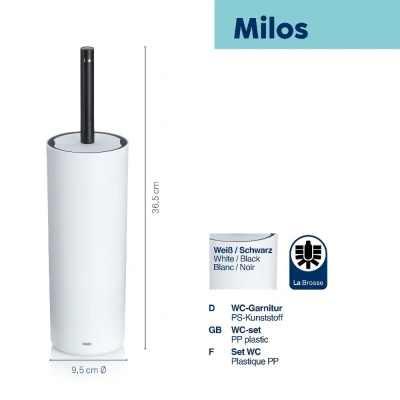 KELA WC sada Milos PP plast průměr 9,5 x 36,5 cm bílá / černá