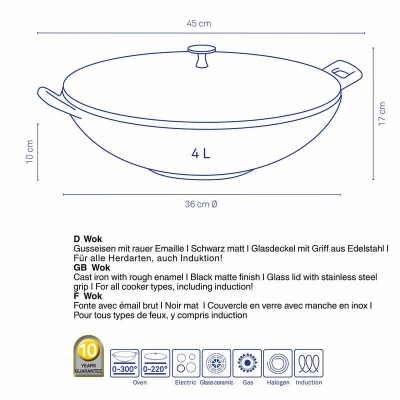 Kela Wok s poklicí litinový CALIDO 36 cm černá