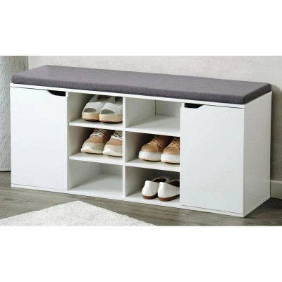KESPER 15918 Botník s podsedákem se 2 dveřmi a 6 přihrádkami, 103 x 48 x 30,5 cm, bílý