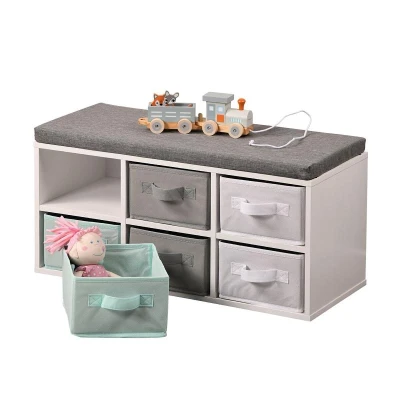 KESPER 17729 Lavice s šesti látkovými boxy, 38 x 68 x 29,5 cm, bílá/šedá/modrá KESPER 17729 Lavice s šesti látkovými boxy, 38 x 68 x 29,5 cm, bílá/šedá/modrá