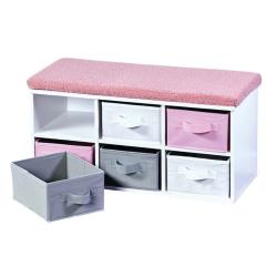 KESPER 17739 Lavice s šesti látkovými boxy, 38 x 68 x 29,5 cm, bílá/šedá/růžová