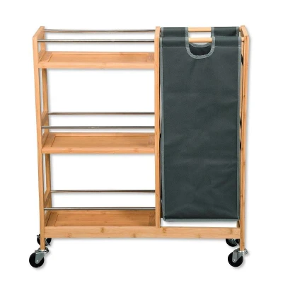 KESPER 24857 Polica na kolieskach s košom na fľaše, 78 x 20 x 68 cm, bambus