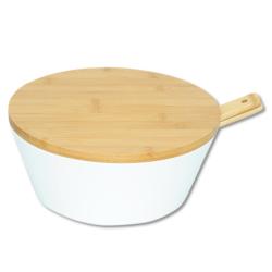 KESPER 32620 Mísa na salát a ovoce s příborem, Ø 26 cm, plast/bambus, bílá