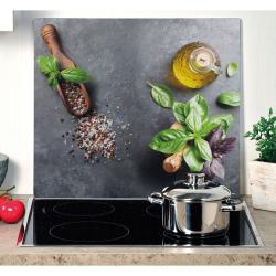 KESPER 36584 Víceúčelová krájecí deska 56 x 50 cm, sklo, motiv bazalka