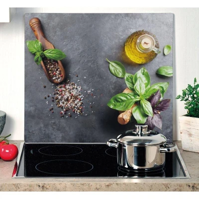 KESPER 36584 Víceúčelová krájecí deska 56 x 50 cm, sklo, motiv bazalka