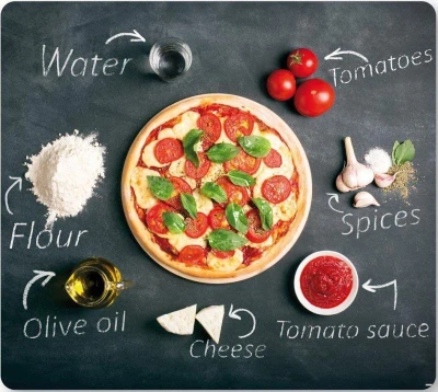 KESPER 36598 Víceúčelová krájecí deska 56 x 50 cm, sklo, motiv pizza KESPER 36598 Víceúčelová krájecí deska 56 x 50 cm, sklo, motiv pizza