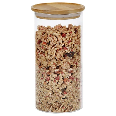 KESPER skleněná skladovací nádoba s bambusovým víčkem 1200 ml, průměr 10 cm