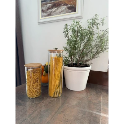 KESPER Skladovací nádoba skleněná a bambusová, průměr 10 cm, 1800 ml