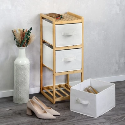 KESPER Regál s boxy, 3 police, 87 x 29,5 x 33,5 cm, bambusový