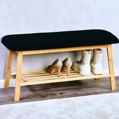 KESPER Lavice s čalouněným sedákem bambusová 90 x 34 x 45 cm