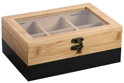 KESPER Organizér na čaje 6 přihrádek 21,5 x 15 x 8,5 cm bambusový černý