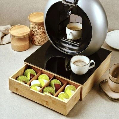 KESPER organizér na čaje a kávové kapsle bambusový 30 x 10 x 30 cm