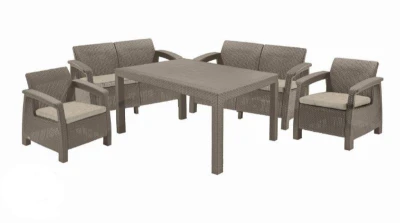 Keter Zahradní nábytek Corfu Fiesta set dvě dvousedačky + dvě křesla + stůl cappuccino Keter Zahradní nábytek Corfu Fiesta set dvě dvousedačky + dvě křesla + stůl cappuccino