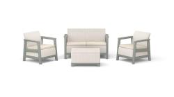 Keter Zahradní nábytek Scandi set dvousedadlová pohovka + 2 křesla + úložný stůl béžovo šedý