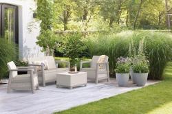 Keter Zahradní nábytek Scandi set dvousedadlová pohovka + 2 křesla + úložný stůl béžovo šedý