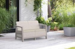 Keter Zahradní nábytek Scandi set dvousedadlová pohovka + 2 křesla + úložný stůl béžovo šedý