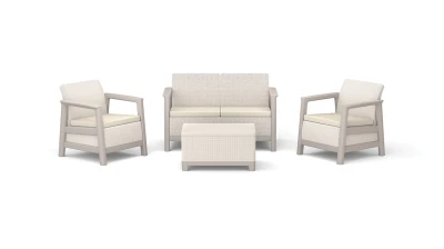 Keter Zahradní nábytek Scandi set dvousedadlová pohovka + 2 křesla + úložný stůl béžovo šedý